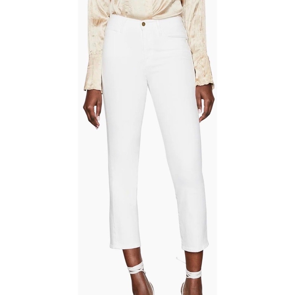 FRAME Le High Straight Jeans Blanc White Stretch Denim - Size 32